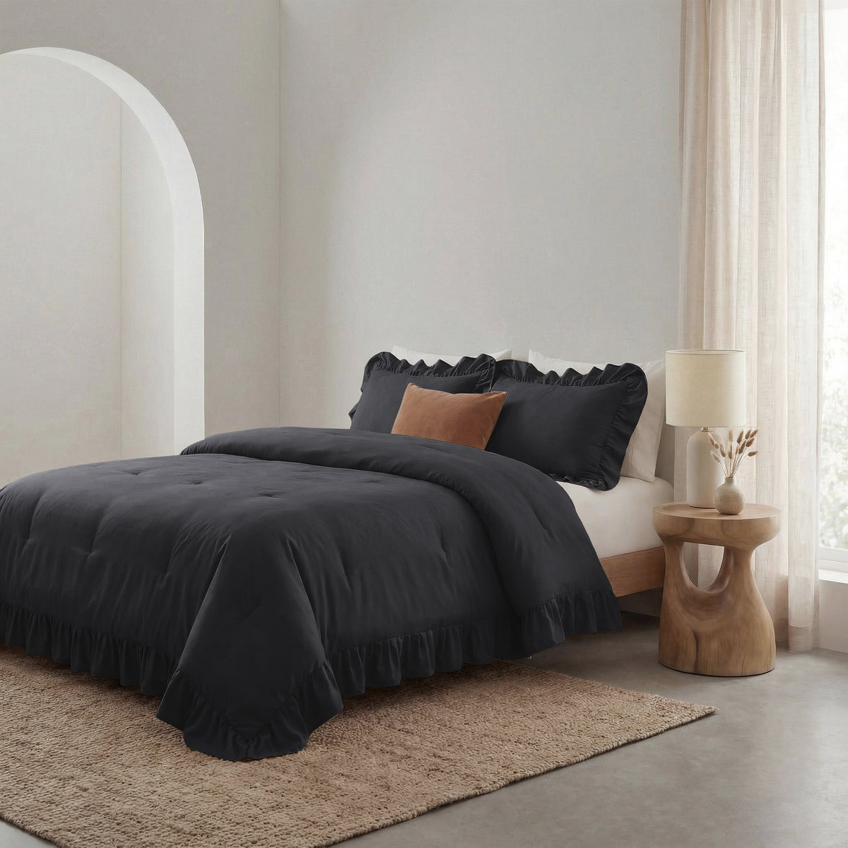 Dekbed Zonder Overtrek Ruffles Antraciet – Wasbaar