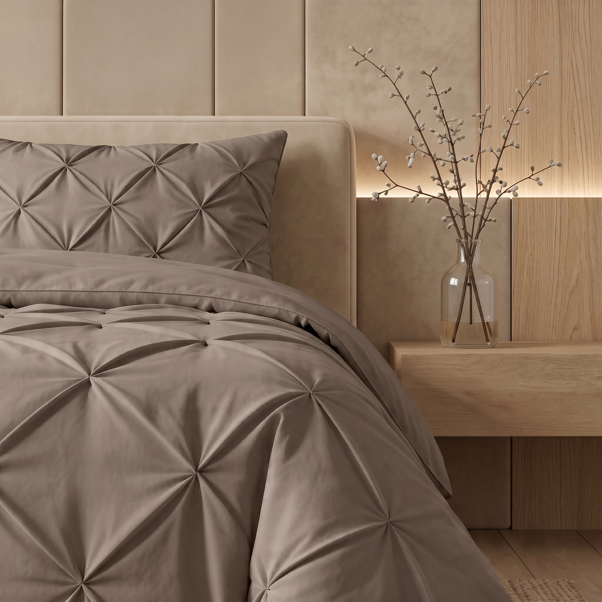 Dekbed Zonder Overtrek Pintuck Taupe – Wasbaar