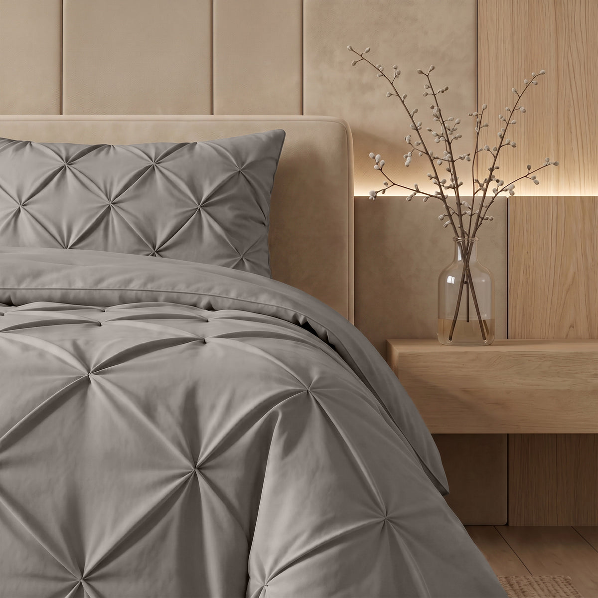 Dekbed Zonder Overtrek Pintuck Taupe/Grijs – Wasbaar