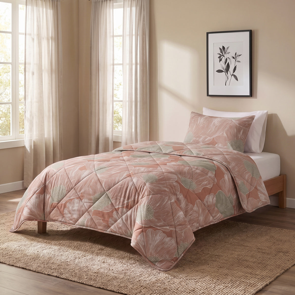 Dekbed Zonder Overtrek Veer Terracotta – Wasbaar, incl. kussenslopen, extra lang 220 cm