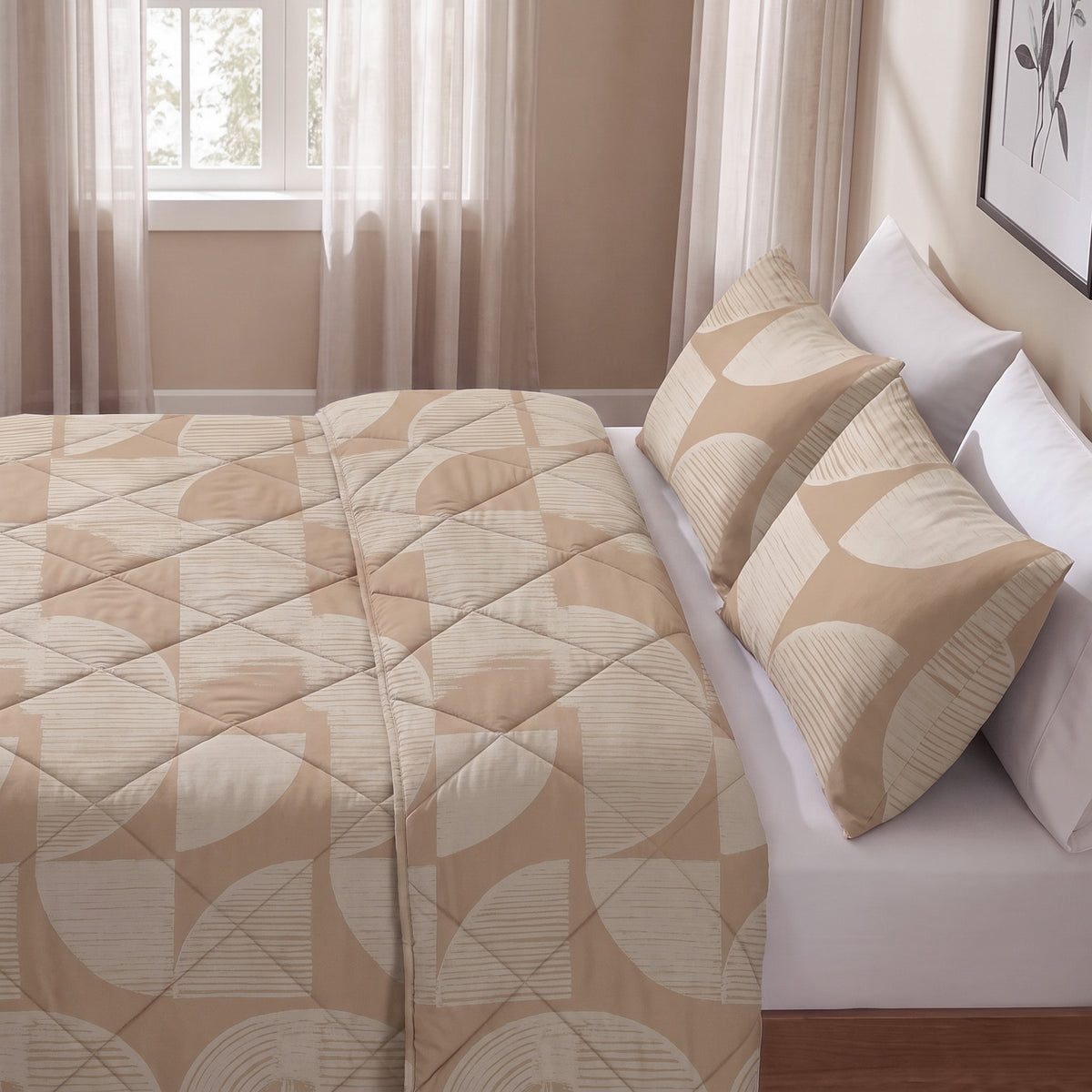 Dekbed Zonder Overtrek Modern Geo Zand – Wasbaar, incl. kussenslopen, extra lang 220 cm