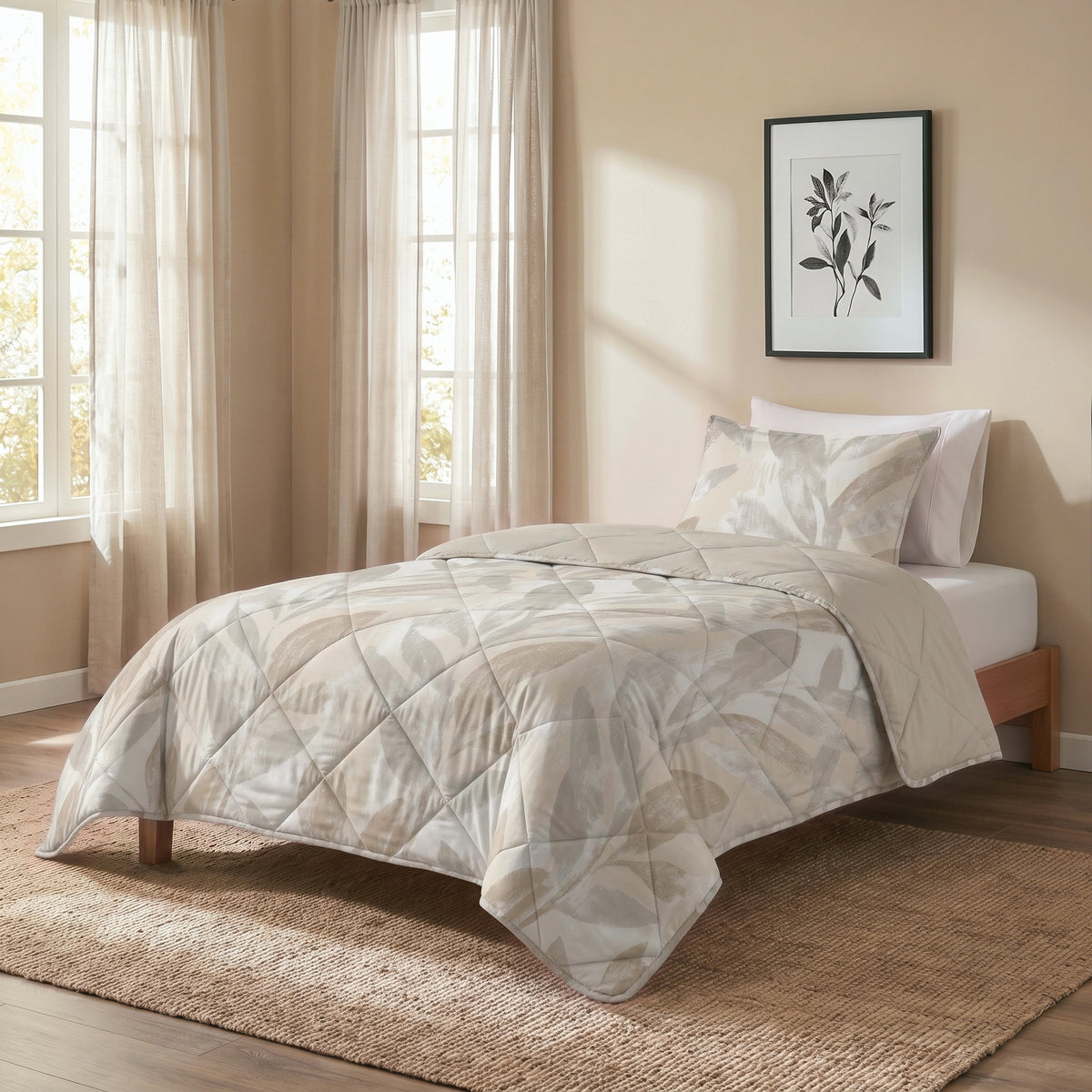 Dekbed Zonder Overtrek Gacho Taupe – Wasbaar, incl. kussenslopen, extra lang 220 cm