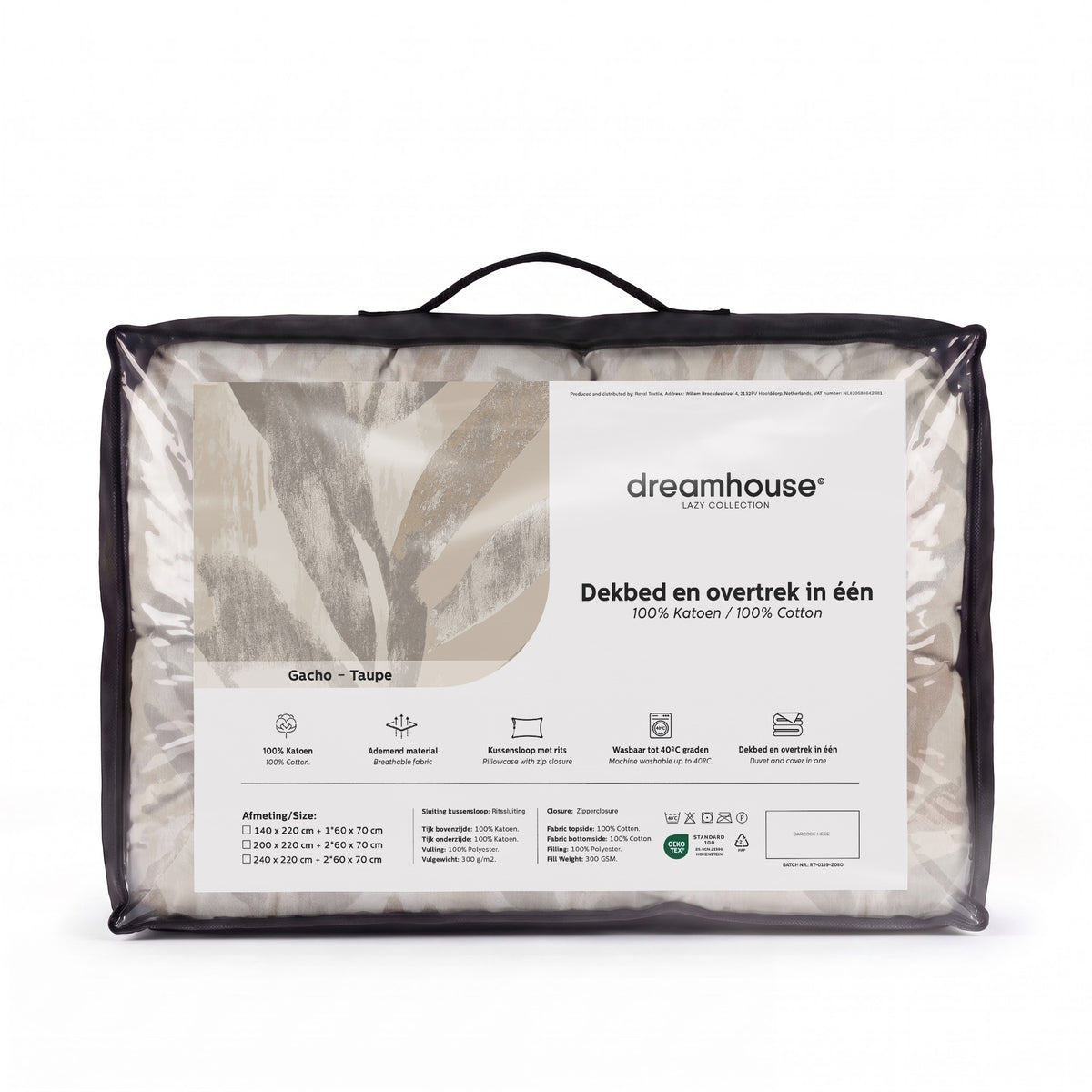 Dekbed Zonder Overtrek Gacho Taupe – Wasbaar, incl. kussenslopen, extra lang 220 cm