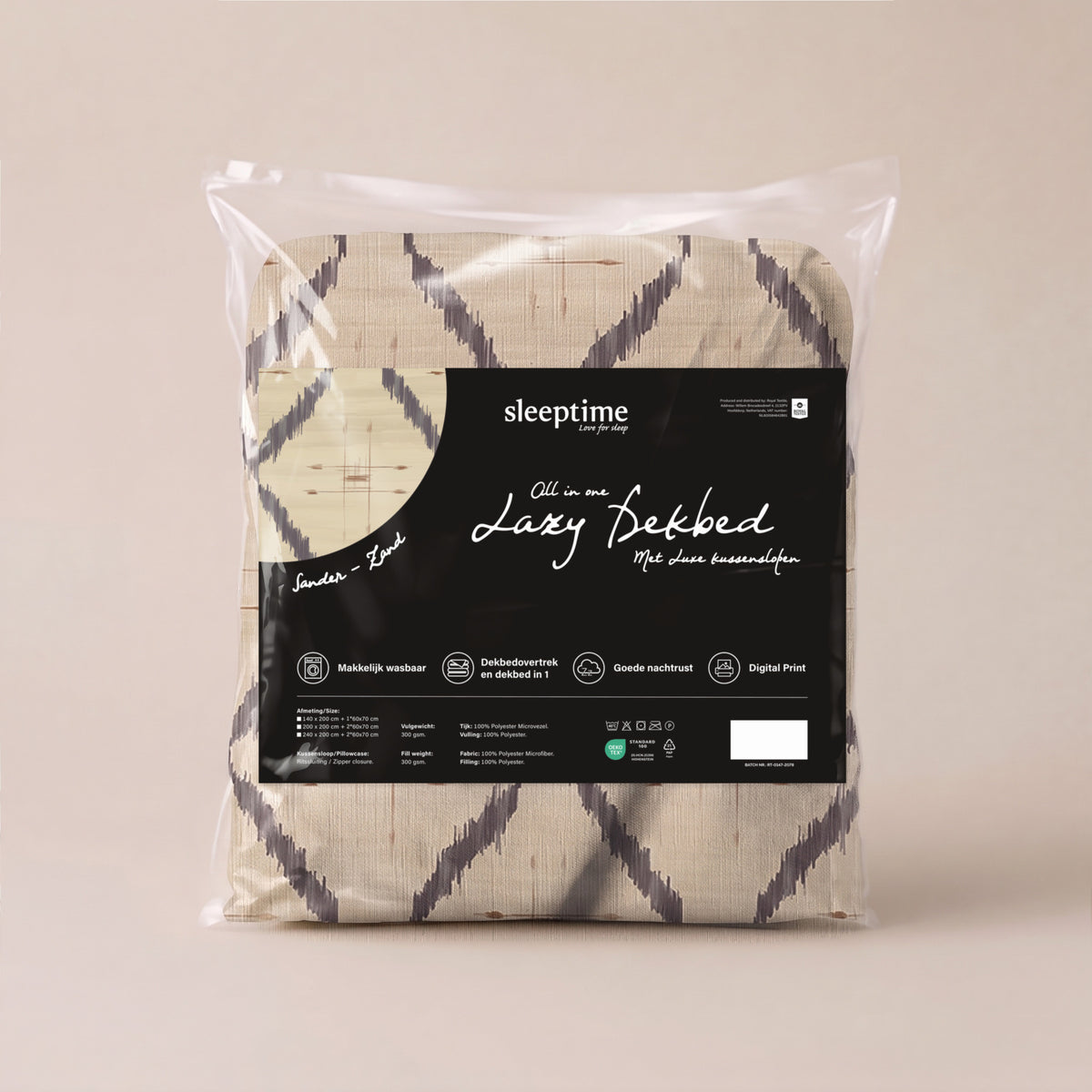 Dekbed Zonder Overtrek Sander Zand – Wasbaar, incl. kussenslopen, extra lang 220 cm