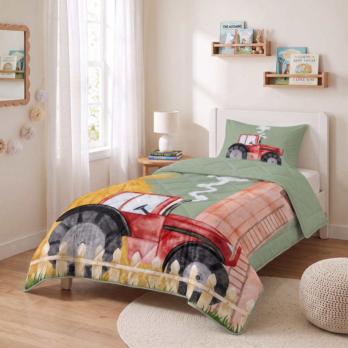 Kinderdekbed Zonder Overtrek Traktor Groen – Wasbaar 140 x 200 cm