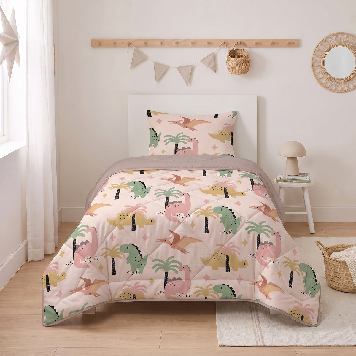 Kinderdekbed Zonder Overtrek Dino Zand – Wasbaar 140 x 200 cm