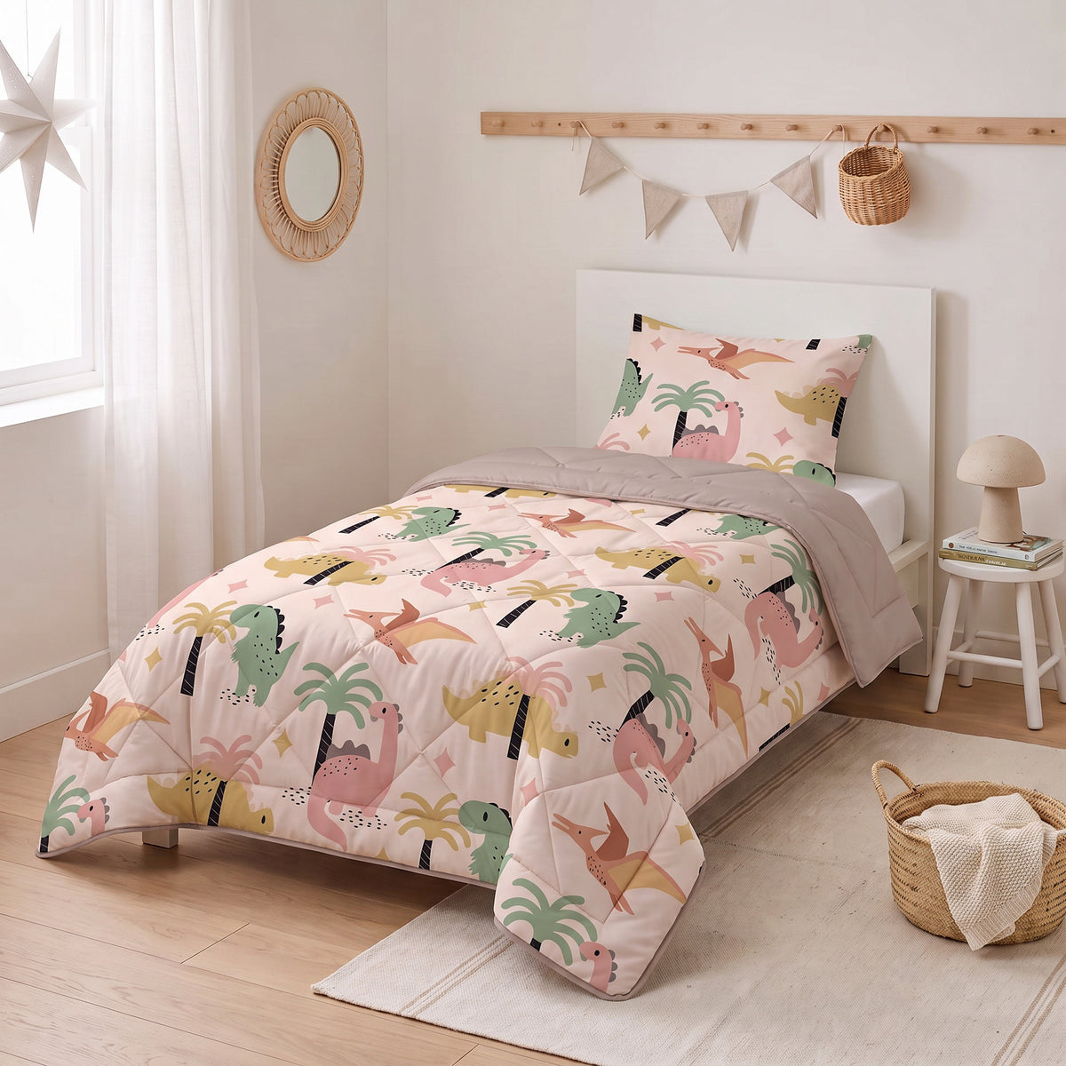 Kinderdekbed Zonder Overtrek Dino Zand – Wasbaar 140 x 200 cm