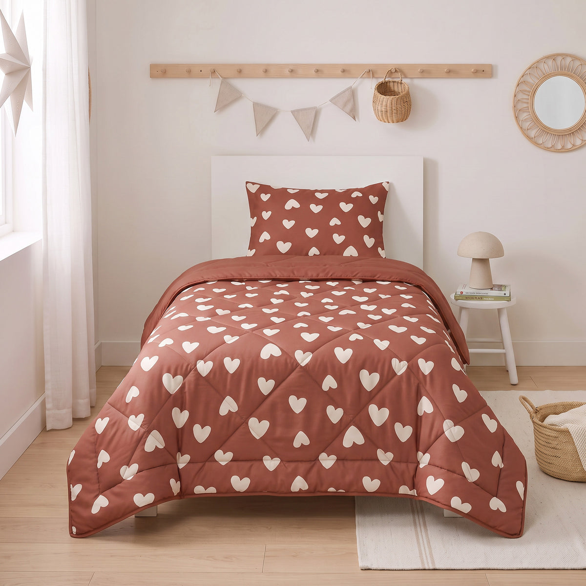 Kinderdekbed Zonder Overtrek Hartjes Rood – Wasbaar 140 x 200 cm