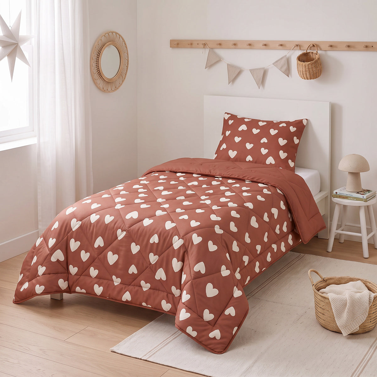 Kinderdekbed Zonder Overtrek Hartjes Rood – Wasbaar 140 x 200 cm