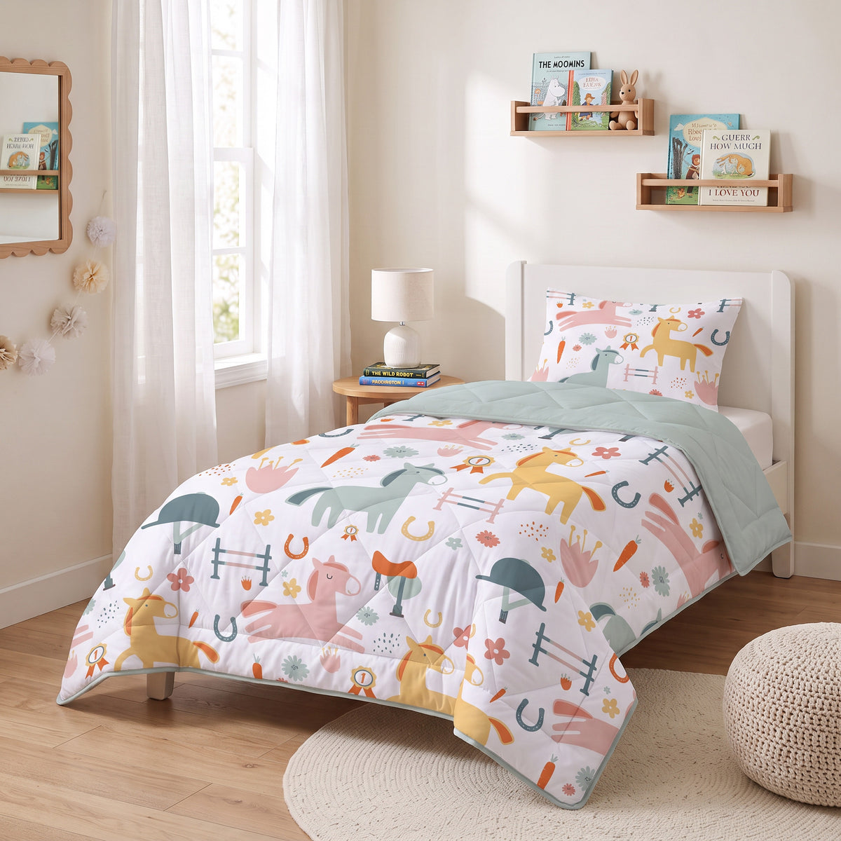 Kinderdekbed Zonder Overtrek Paardjes Wit – Wasbaar 140 x 200 cm