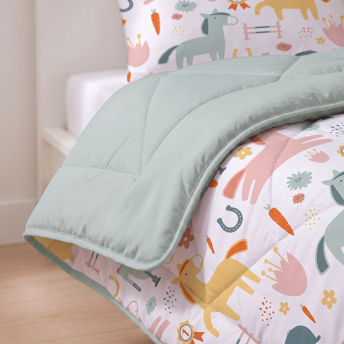 Kinderdekbed Zonder Overtrek Paardjes Wit – Wasbaar 140 x 200 cm