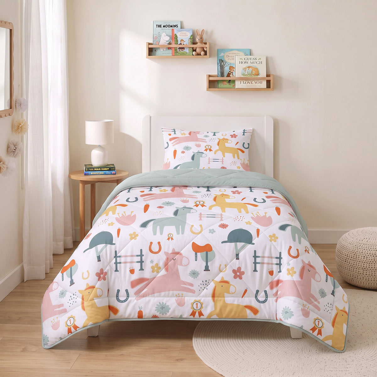 Kinderdekbed Zonder Overtrek Paardjes Wit – Wasbaar 140 x 200 cm