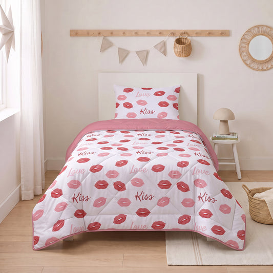 Kinderdekbed Zonder Overtrek Kusjes Wit – Wasbaar 140 x 200 cm