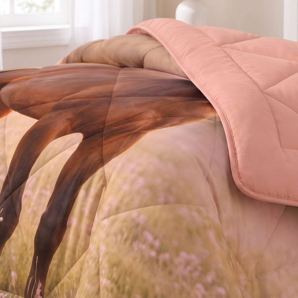 Kinderdekbed Zonder Overtrek Luxe paard Roze – Wasbaar 140 x 200 cm