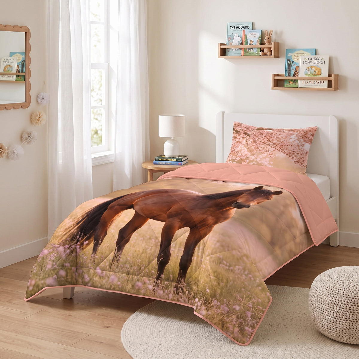 Kinderdekbed Zonder Overtrek Luxe paard Roze – Wasbaar 140 x 200 cm