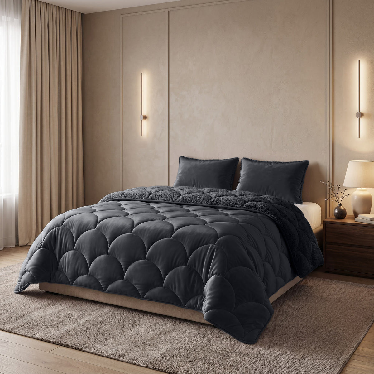 Teddy Velvet Dekbed Zonder Overtrek Zwart – Wasbaar, incl. kussenslopen