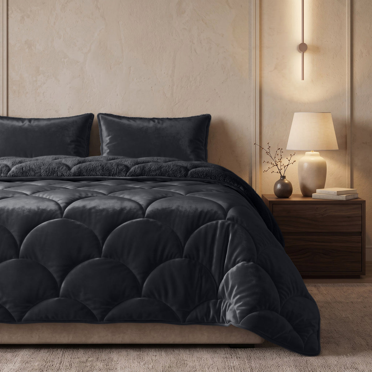 Teddy Velvet Dekbed Zonder Overtrek Zwart – Wasbaar, incl. kussenslopen