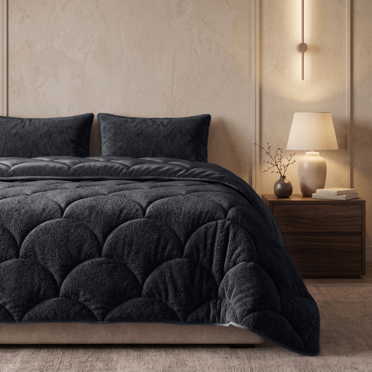 Teddy Velvet Dekbed Zonder Overtrek Zwart – Wasbaar, incl. kussenslopen
