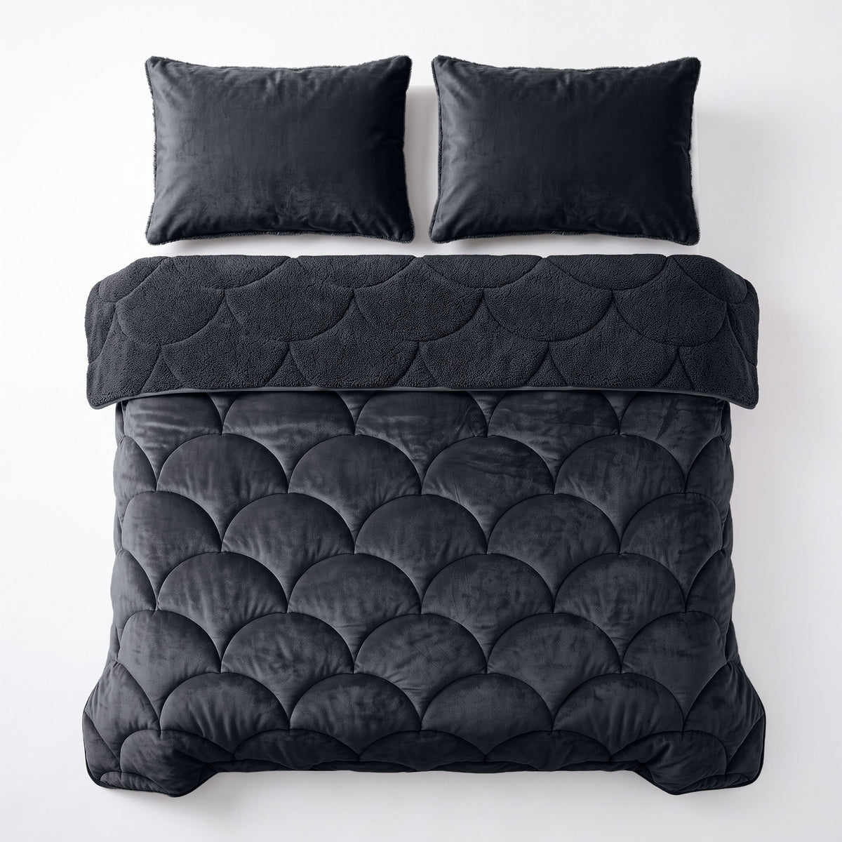 Teddy Velvet Dekbed Zonder Overtrek Zwart – Wasbaar, incl. kussenslopen