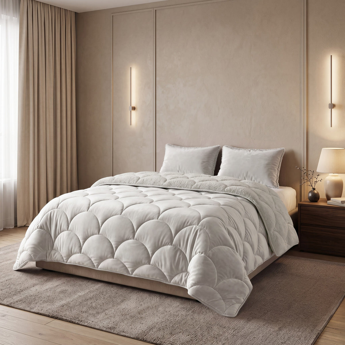Teddy Velvet Dekbed Zonder Overtrek Beige – Wasbaar, incl. kussenslopen
