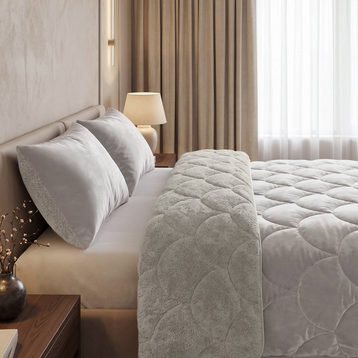 Teddy Velvet Dekbed Zonder Overtrek Beige – Wasbaar, incl. kussenslopen