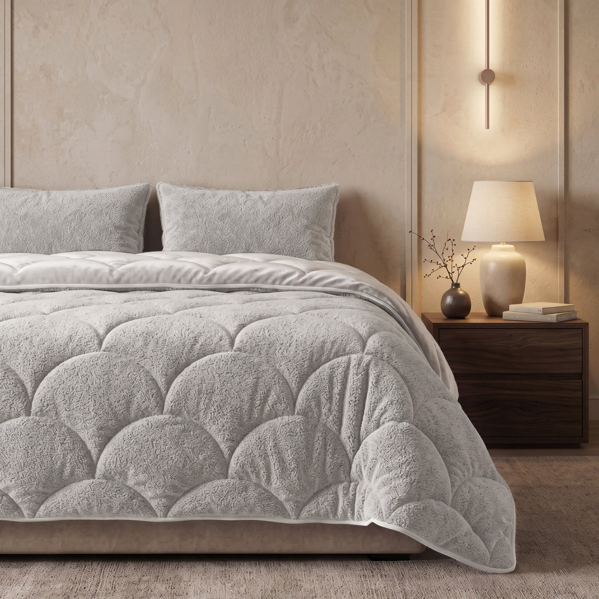 Teddy Velvet Dekbed Zonder Overtrek Beige – Wasbaar, incl. kussenslopen