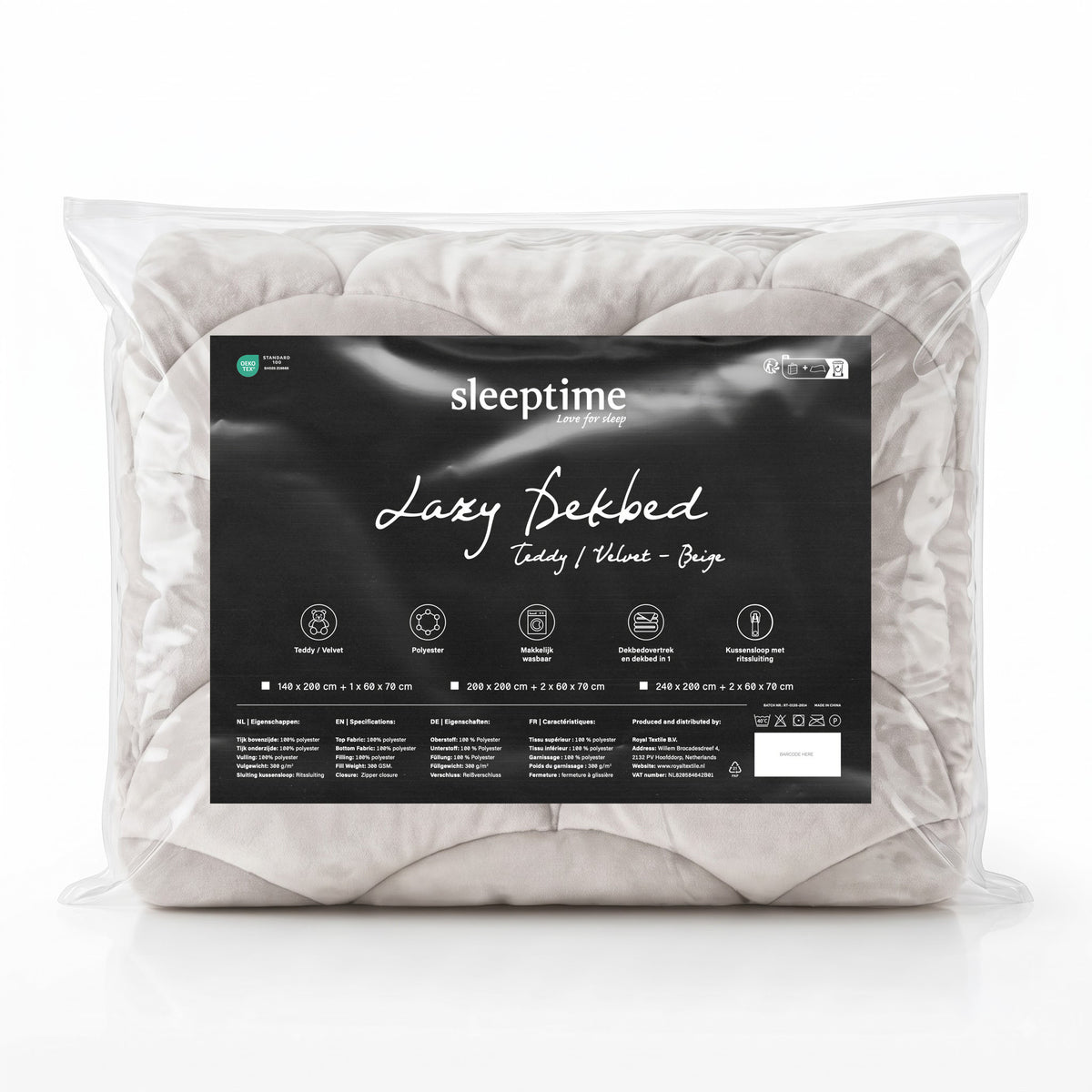 Teddy Velvet Dekbed Zonder Overtrek Beige – Wasbaar, incl. kussenslopen