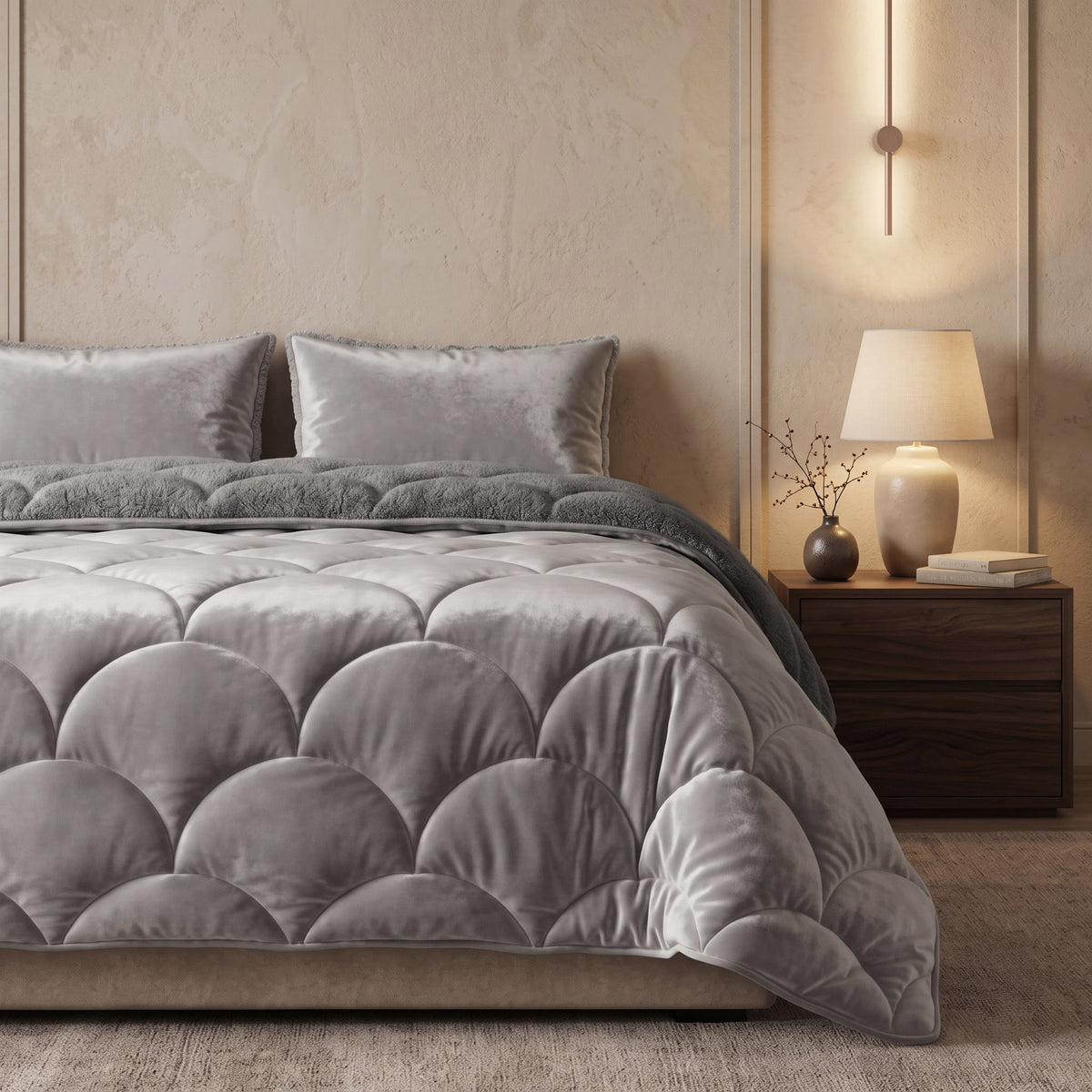 Teddy Velvet Dekbed Zonder Overtrek Taupe/Grijs – Wasbaar, incl. kussenslopen