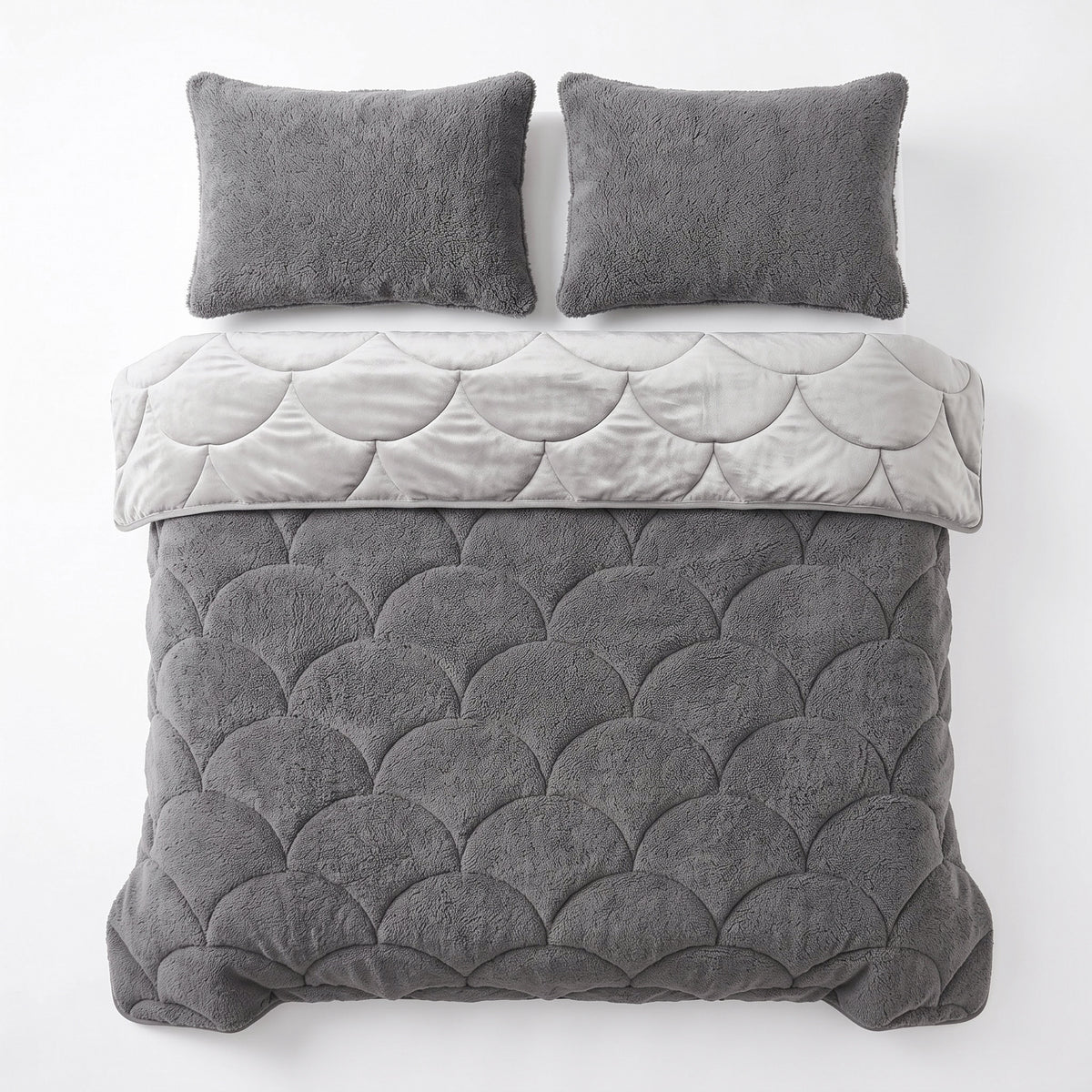 Teddy Velvet Dekbed Zonder Overtrek Taupe/Grijs – Wasbaar, incl. kussenslopen