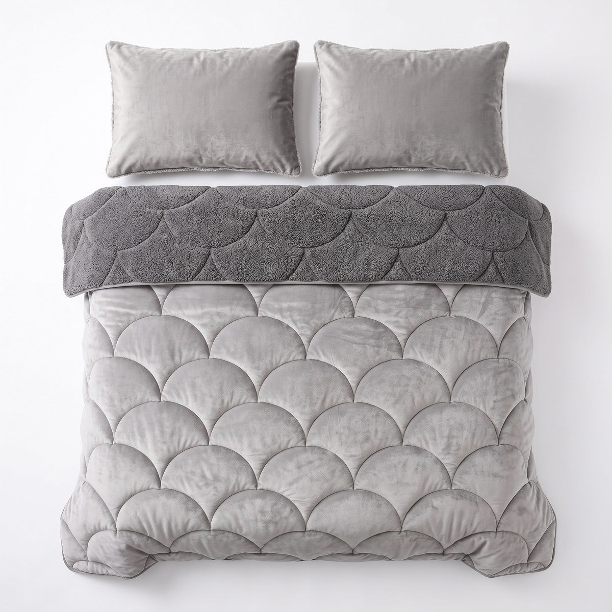 Teddy Velvet Dekbed Zonder Overtrek Taupe/Grijs – Wasbaar, incl. kussenslopen