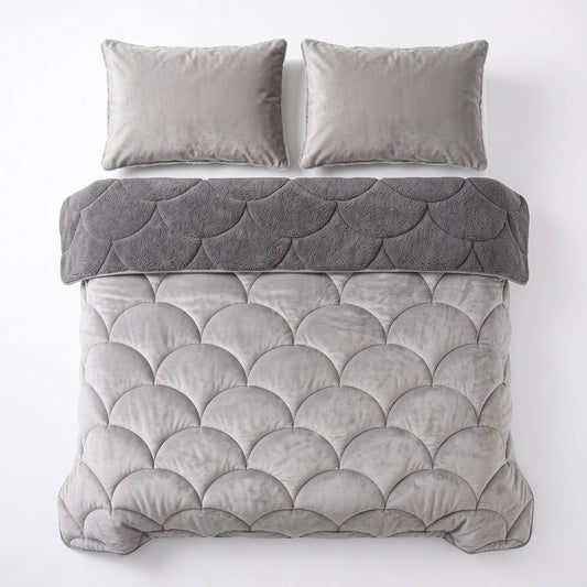 Teddy Velvet Dekbed Zonder Overtrek Taupe/Grijs – Wasbaar, incl. kussenslopen