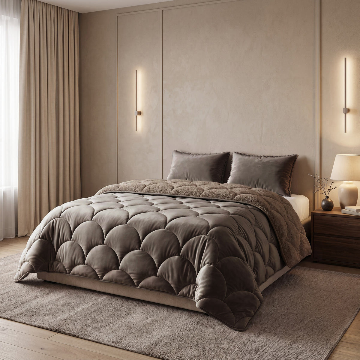 Teddy Velvet Dekbed Zonder Overtrek Taupe/Bruin – Wasbaar, incl. kussenslopen