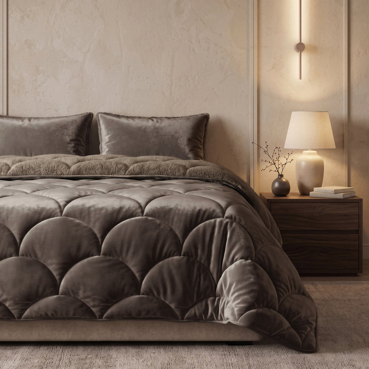 Teddy Velvet Dekbed Zonder Overtrek Taupe/Bruin – Wasbaar, incl. kussenslopen