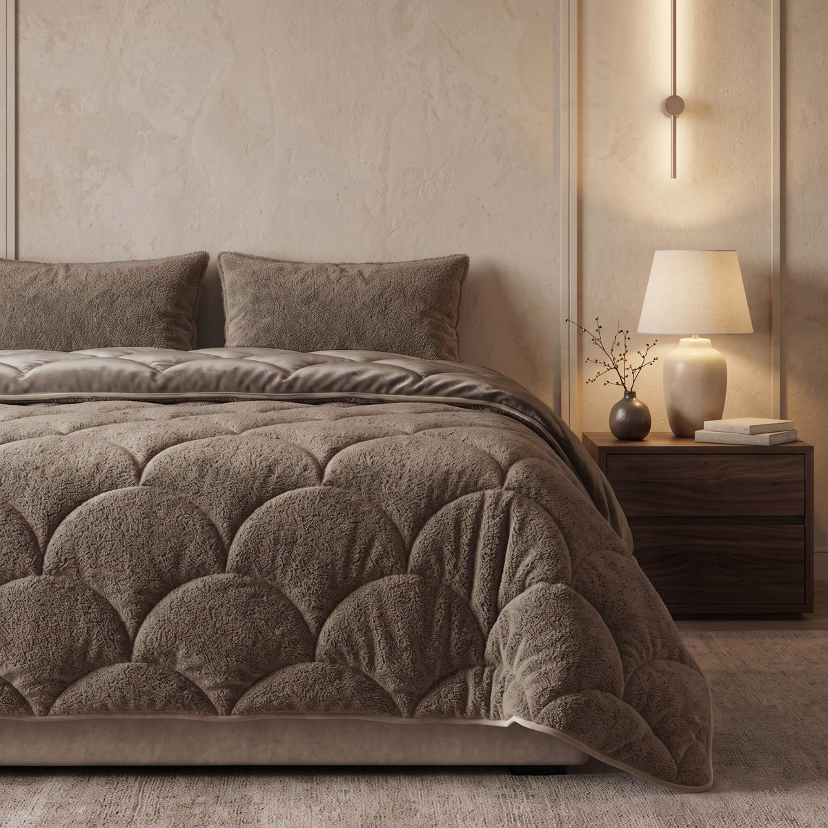 Teddy Velvet Dekbed Zonder Overtrek Taupe/Bruin – Wasbaar, incl. kussenslopen
