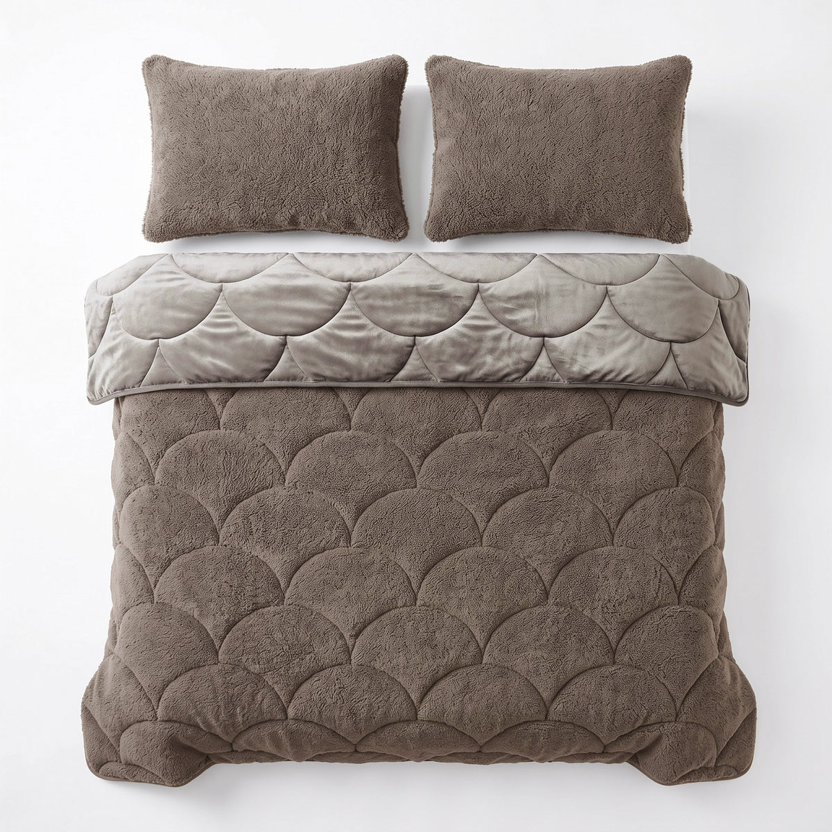 Teddy Velvet Dekbed Zonder Overtrek Taupe/Bruin – Wasbaar, incl. kussenslopen
