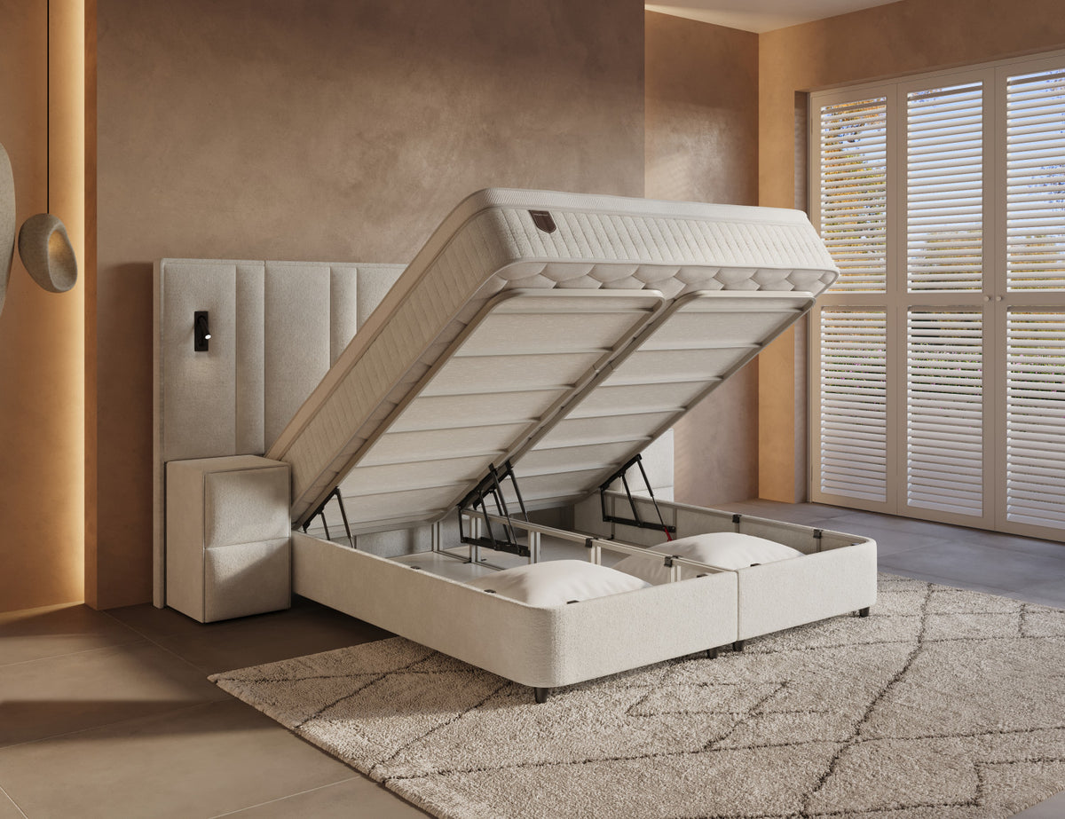 Dreamhouse Opbergboxspring Royal XL Beige incl. 2 nachtkastjes