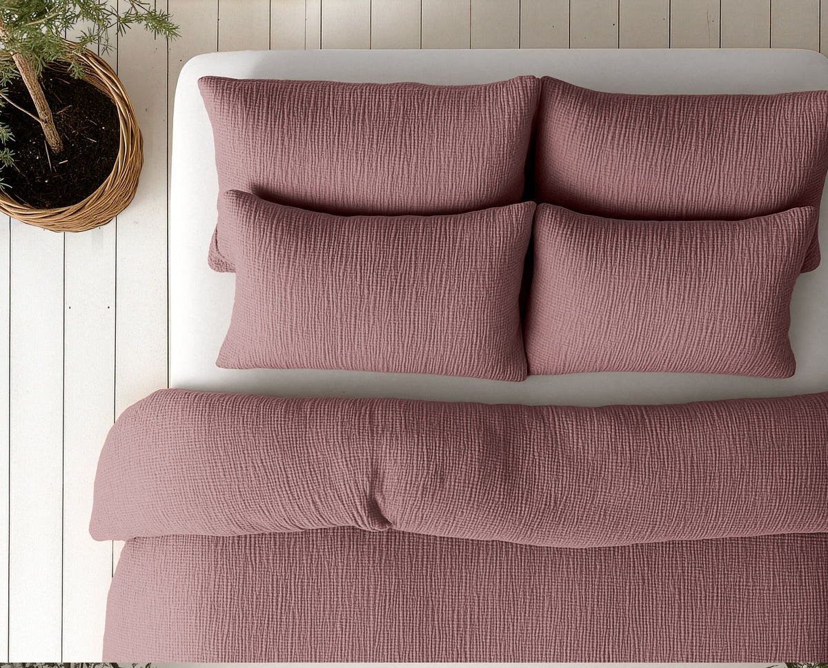 Lazy Dekbed Mousseline Oud Roze Met Kussenslopen