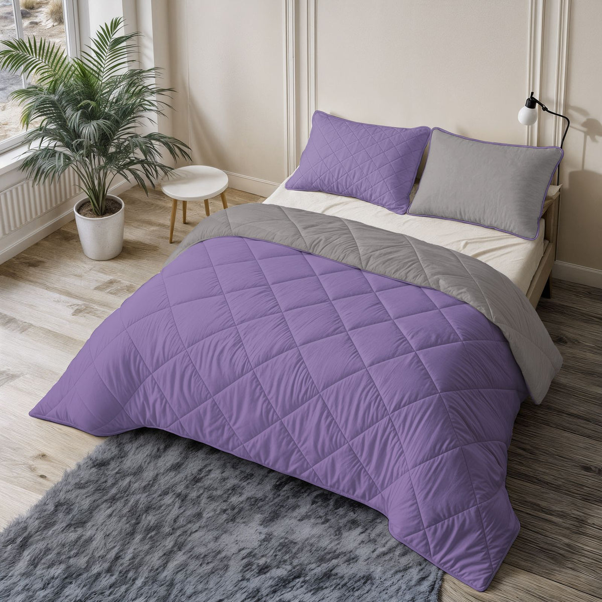 Lazy Dekbed Uni Lavendel - Taupe/Grijs Met Kussenslopen