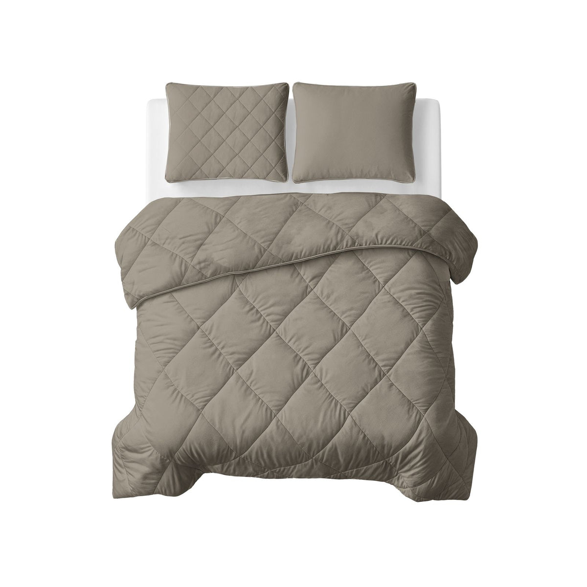 Lazy Dekbed Uni Taupe/Grijs Met Kussenslopen