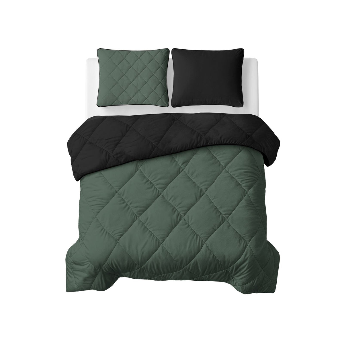 Lazy Dekbed Uni Groen/Zwart Met Kussenslopen
