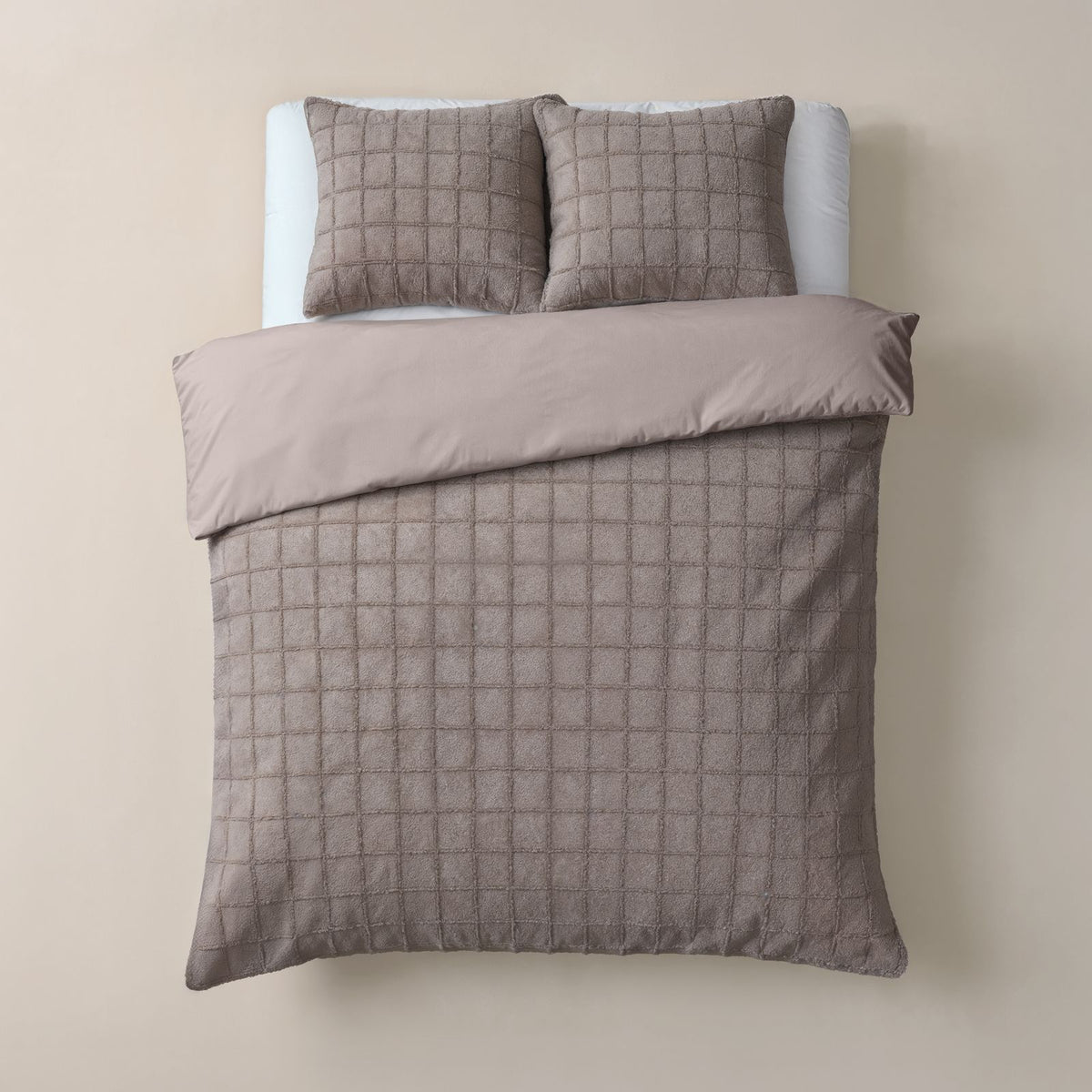 Dekbedovertrek Faux Fur Check Taupe