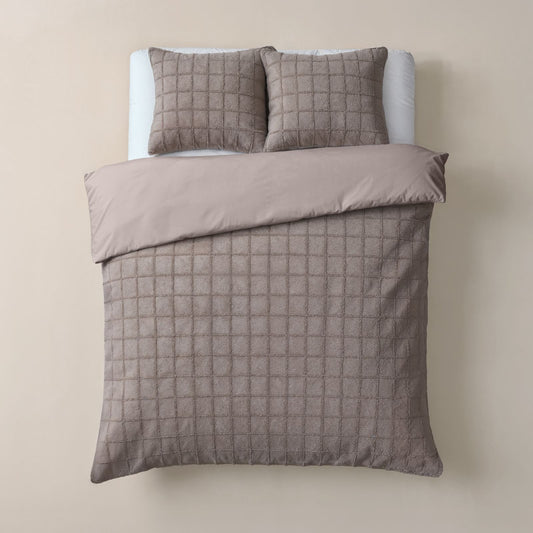 Dekbedovertrek Faux Fur Check Taupe