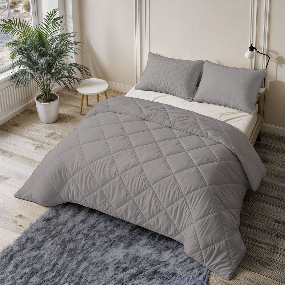Lazy Dekbed Uni Grijs Met Kussenslopen