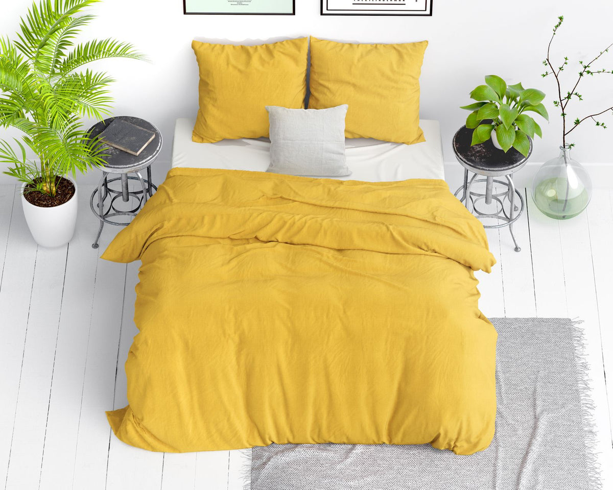 Dekbedovertrek Stone washed Mustard