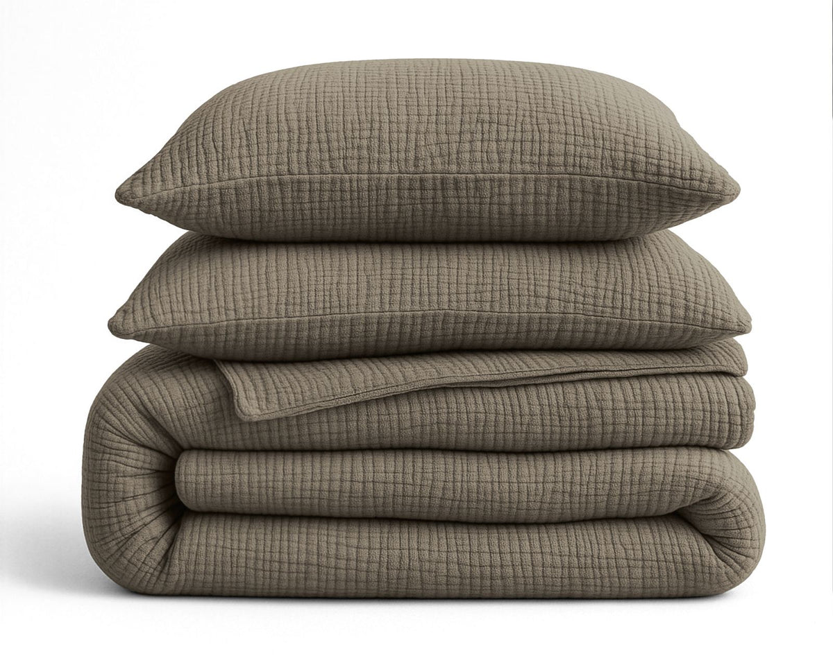 Lazy Dekbed Mousseline Taupe Met Kussenslopen
