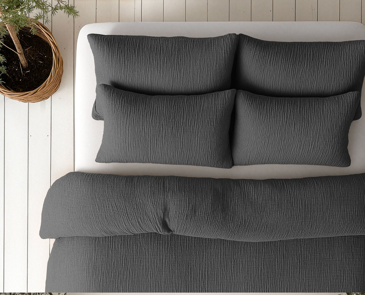 Lazy Dekbed Mousseline Antraciet Met Kussenslopen