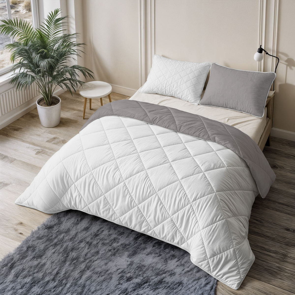 Lazy Dekbed Uni Beige - Taupe/Grijs Met Kussenslopen