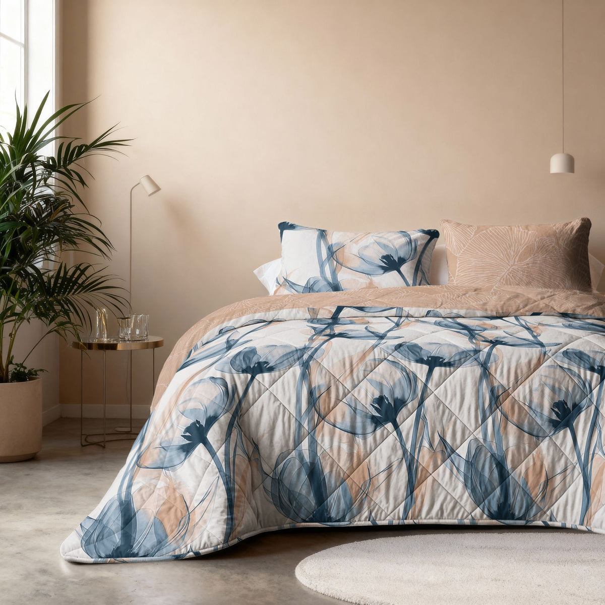 Lazy Dekbed Glass Flower Blauw Met Kussenslopen