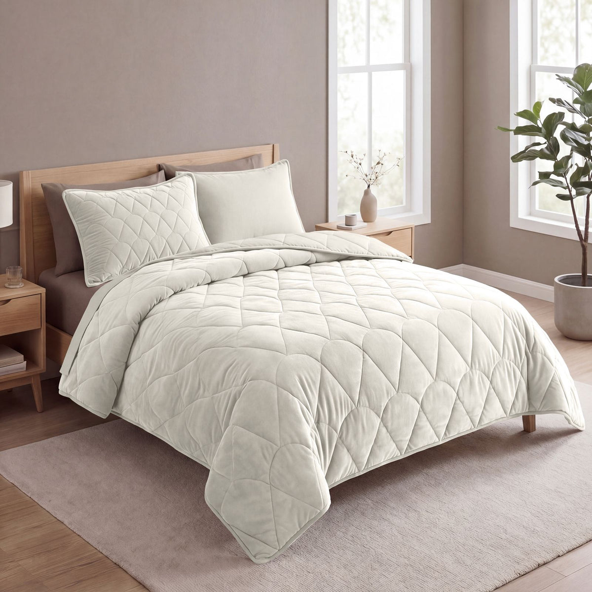 Lazy Dekbed Velvet Beige Met Kussenslopen