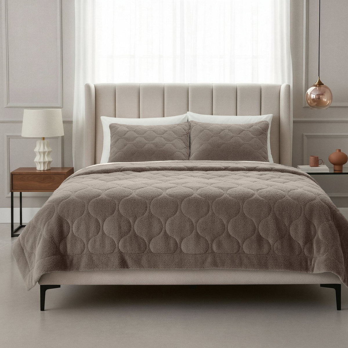 Lazy Dekbed Teddy Taupe/Grijs Met Kussenslopen